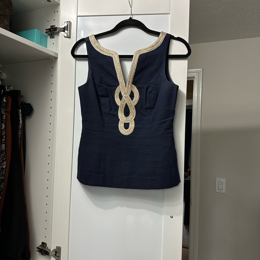 Elegant Navy Blue Sleeveless Top